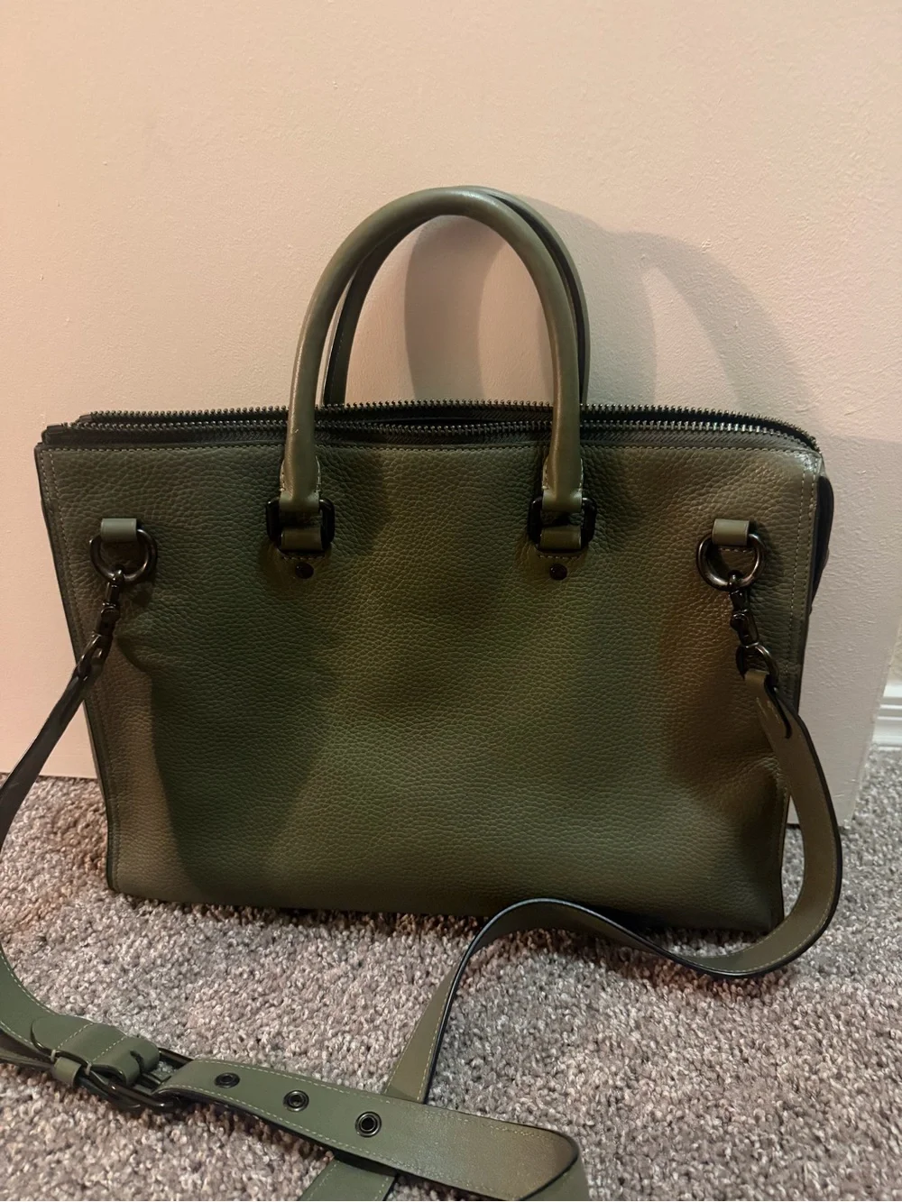 Coach Olive Green Pebbled Leather Briefcase Tote